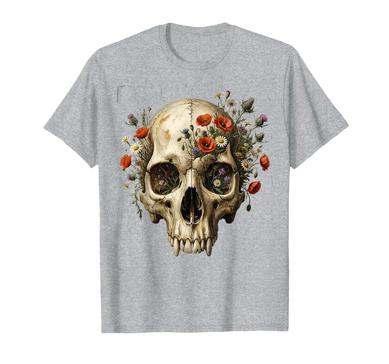 Mademark Elephant Skull Wildflower Bloom Graphic T-Shirt - Men - Heather Grey