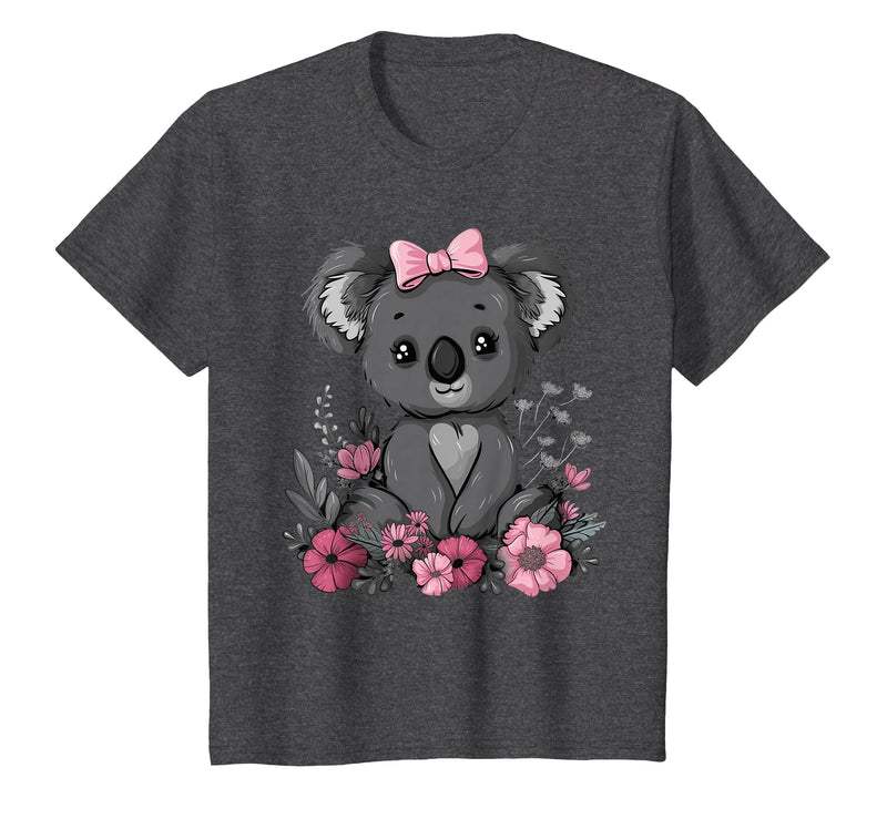 We Love Koalas - Kids Apparel Co. Koala Kawaii Koala Bear Pink Bow Flowers Girls Kids T-Shirt - Dark Heather Grey