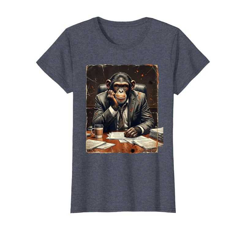 Mademark Monkey in a Suit Stuck in a Meeting Funny Gift T-Shirt - Women - Heather Blue
