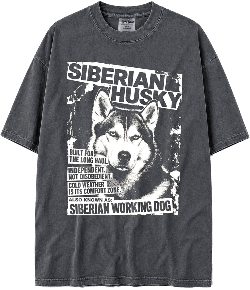 BABATEES U.S.A. MAX-Heavyweight Punk Rock Animals Shaka Wear Oversized 7.5oz Cotton Tshirt - Siberian Husky