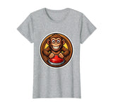 Mademark Monkey Pressing Big Red Button Funny Stupid Tee T-Shirt - Women - Heather Grey