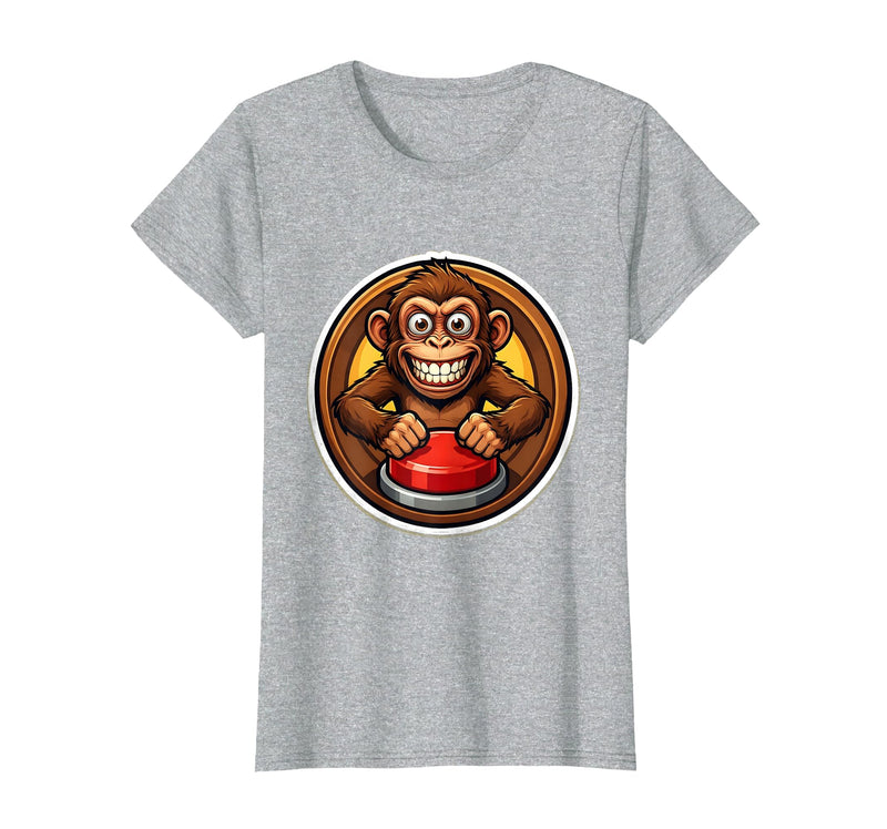 Mademark Monkey Pressing Big Red Button Funny Stupid Tee T-Shirt - Women - Heather Grey