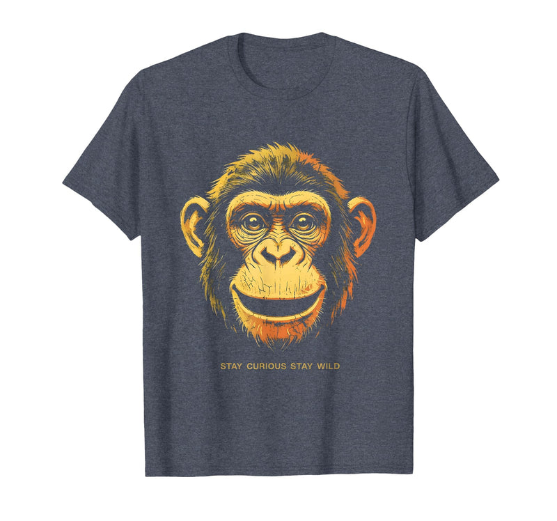 Mademark Stay Curious Stay Wild Monkey Graphic Design T-Shirt - Men - Heather Blue