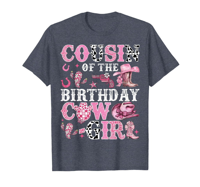Birthday Girl CowGirl Family Matching Cousin of The Birthday Cow-Girl Rodeo Cow Girl Birthday T-Shirt - Heather Blue