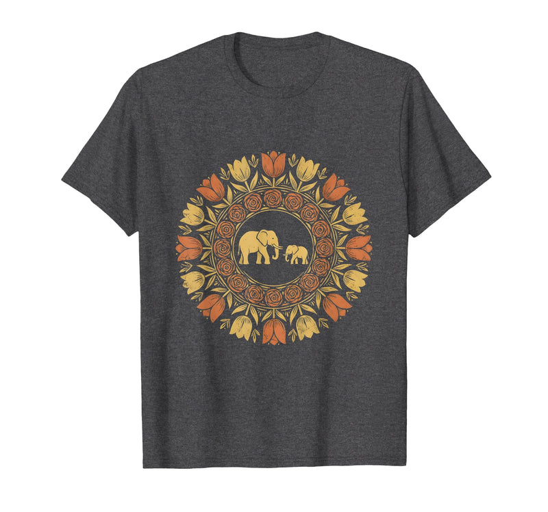 Mademark Mother Elephant and Baby Walking Through Tall Grass T-Shirt - Men - Dark Heather Grey