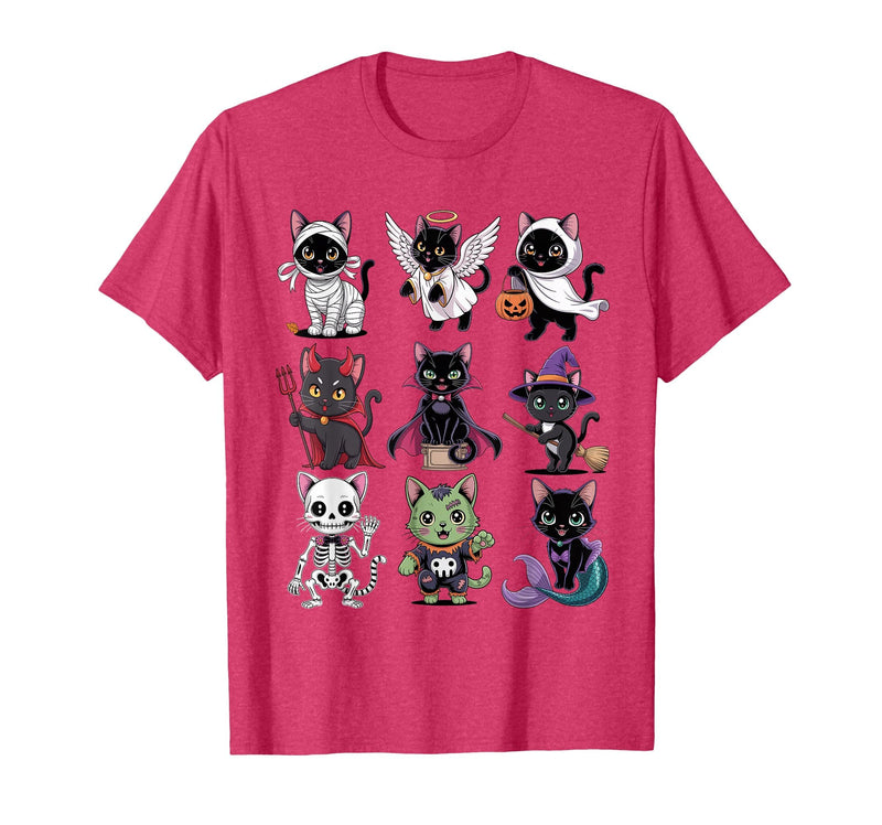 Halloween Cat Apparel Halloween Cat T-Shirt - Spooky Kittens Costume T-Shirt - Red Heather