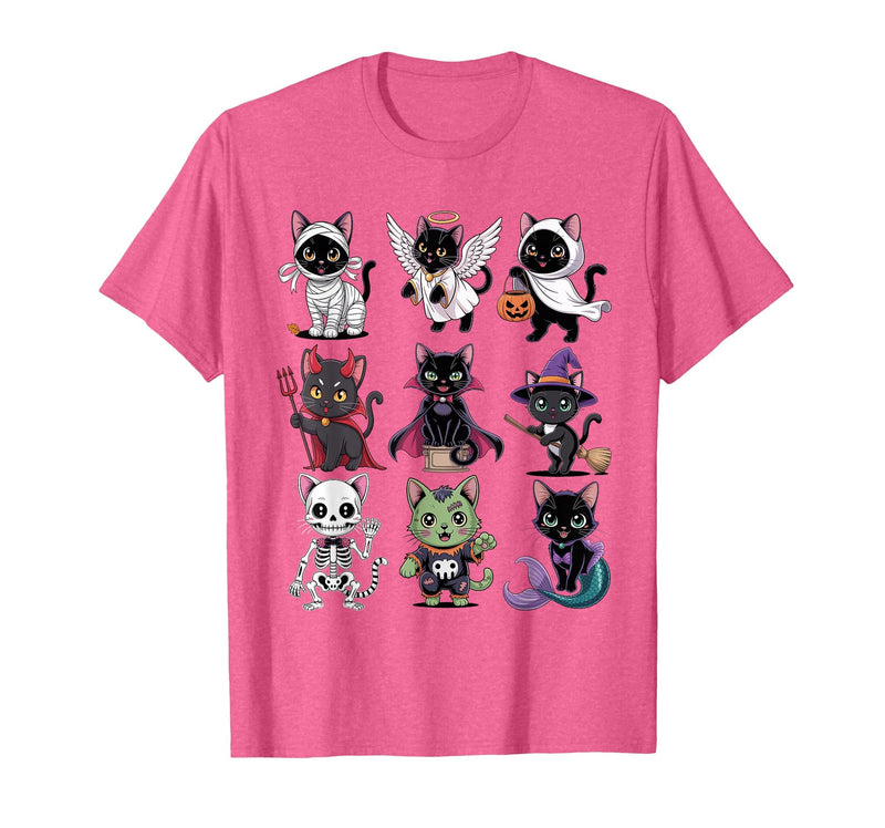 Halloween Cat Apparel Halloween Cat T-Shirt - Spooky Kittens Costume T-Shirt - Pink Heather