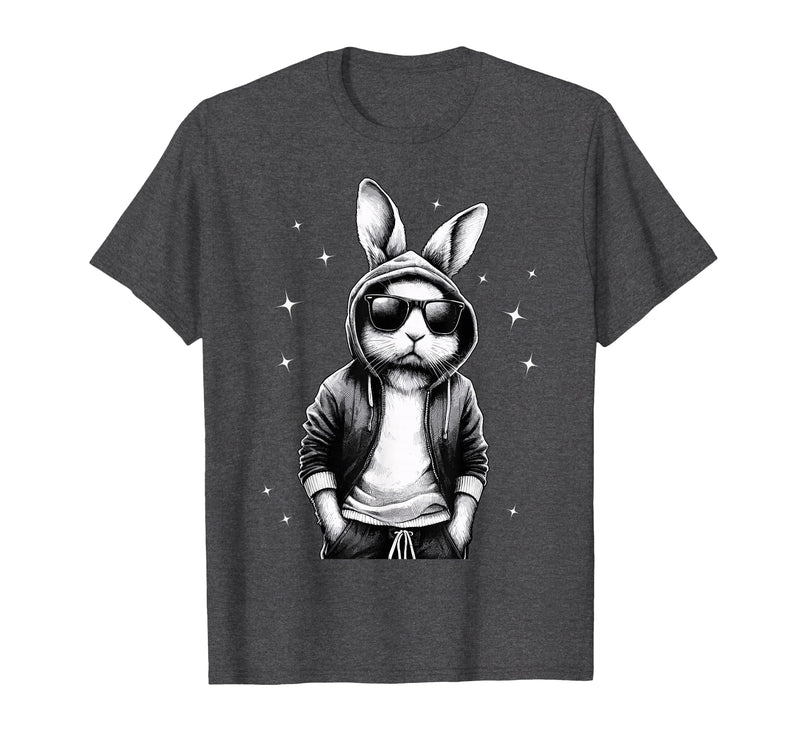 Bunny Face with Sunglasses Rabbit for Boys Men Kids T-Shirt in Dark Heather Grey
