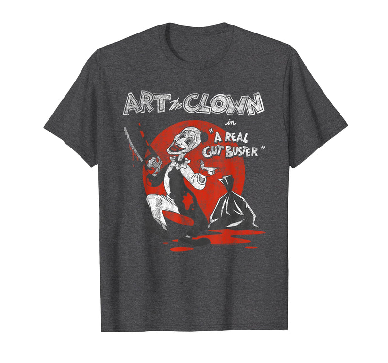 Terrifier Real Gut Buster Vintage Illustration Horror Movie T-Shirt - Dark Heather Grey