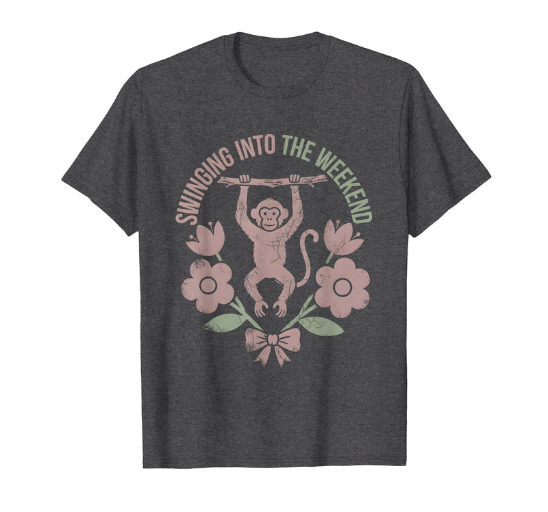 Mademark Swinging Into the Weekend Monkey Design T-Shirt - Men - Dark Heather Grey