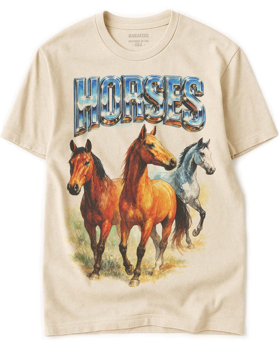 BABATEES Farm Animals Heavy Metal Tshirt for Men, Women & Farmers - 100% Natural Undyed Cotton - Horse