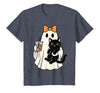 halloween iced coffee costume Cat Women Girls Cute Halloween Cat Ghost Drinking Coffee Ghost Women Girls T-Shirt - Heather