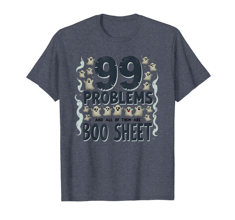Mademark Ghost & Spirits - Ghost (99 Problems All) T-Shirt - Heather Blue-99 Problems All Boo Sheet