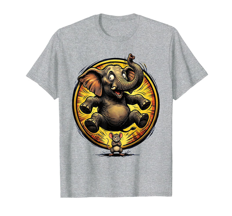 Mademark Elephant Scared by Tiny Mouse Funny Animal Design T-Shirt - Men - Heather Grey