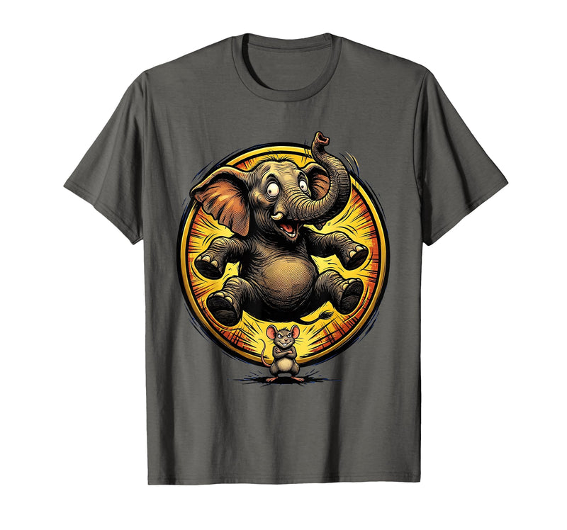 Mademark Elephant Scared by Tiny Mouse Funny Animal Design T-Shirt - Men - Asphalt Grey