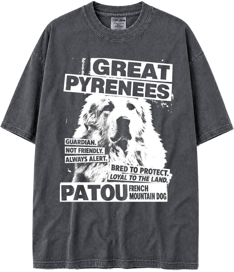 BABATEES U.S.A. MAX-Heavyweight Punk Rock Animals Shaka Wear Oversized 7.5oz Cotton Tshirt - Great Pyrenees