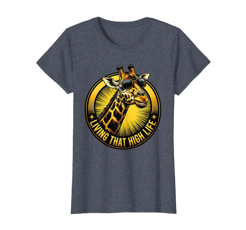 Mademark Giraffe Living That High Life Funny Animal Design T-Shirt - Heather Blue