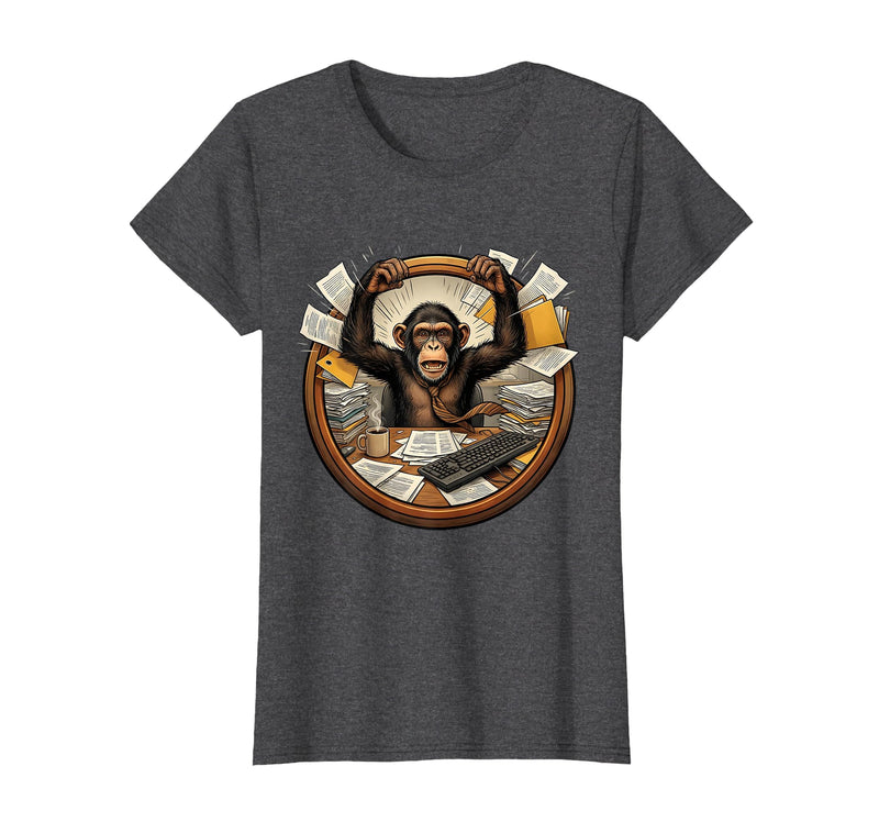 Mademark Monkey Office Chaos Funny Adult Humor Graphic T-Shirt - Women - Dark Heather Grey