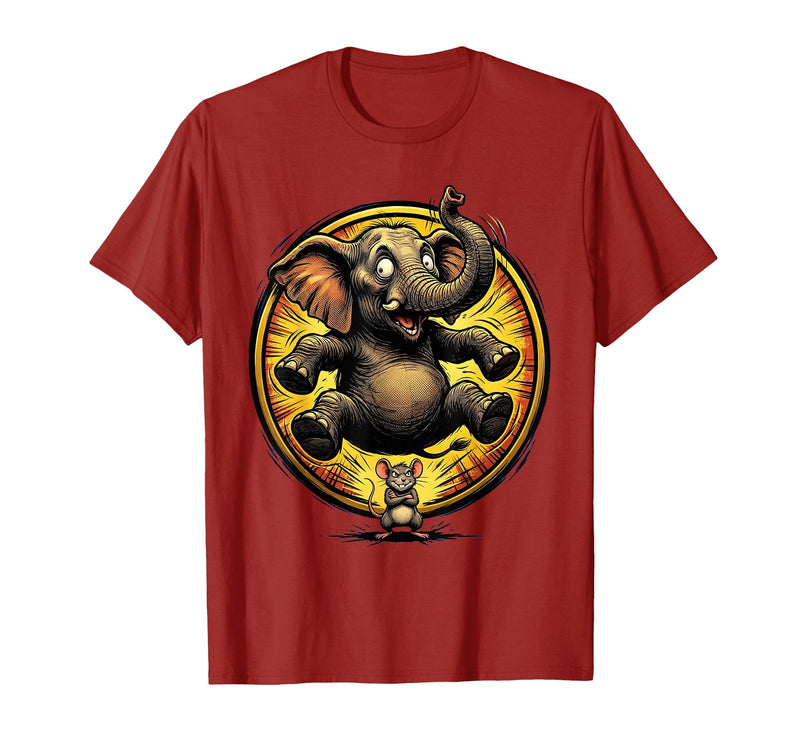 Mademark Elephant Scared by Tiny Mouse Funny Animal Design T-Shirt - Men - Cranberry Red