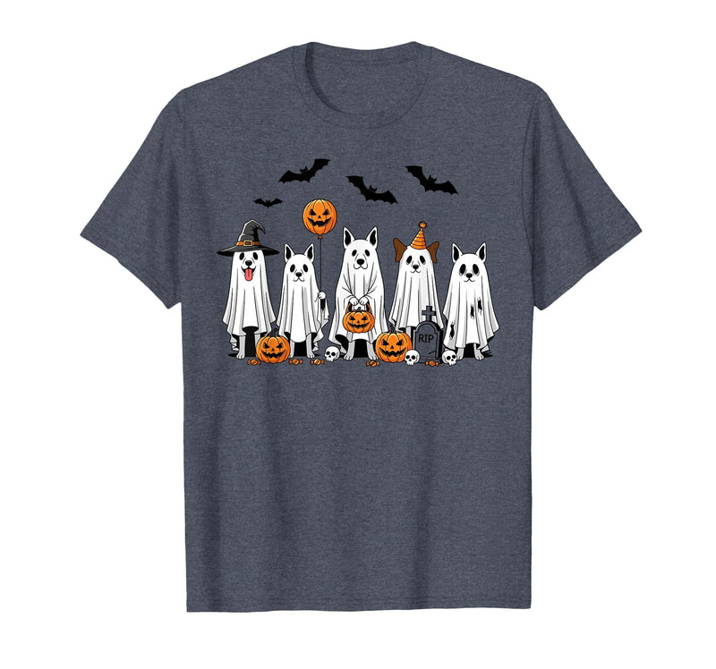 Spooky Dog Lovers Haunted Halloween Designs Halloween Ghost Dogs Pumpkin Candy Party Costume T-Shirt - Heather Blue