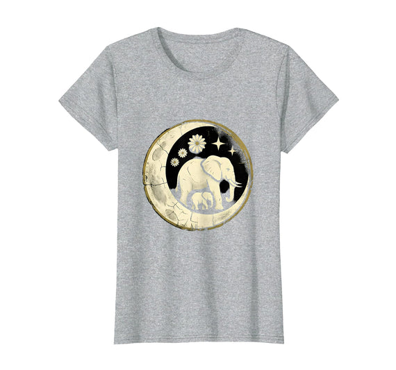 Mademark Mama and Baby Elephant Walking Together T-Shirt - Heather Grey