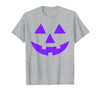 Trick or Treat Funny Halloween Costumes Party Tees Jack O Lantern Scary Carved Pumpkin Face Halloween Purple T-Shirt -
