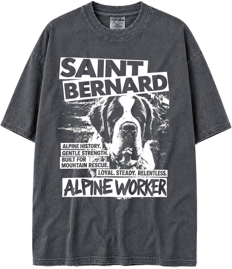 BABATEES U.S.A. MAX-Heavyweight Punk Rock Animals Shaka Wear Oversized 7.5oz Cotton Tshirt - Saint Bernard