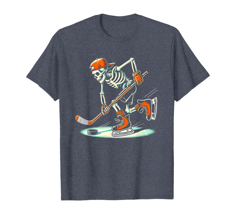 Halloween Costume For Hockey Lovers Funny Skeleton Hockey Halloween for Ice Hockey Lovers T-Shirt - Heather Blue