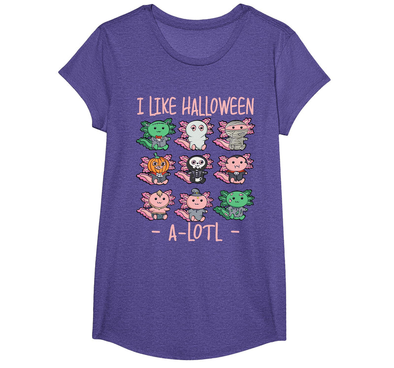 Cute Halloween Axolotl Scary Costumes Apparel Co Funny Axolotl I Like Halloween A-Lotl Axolotl Halloween T-Shirt - Purple