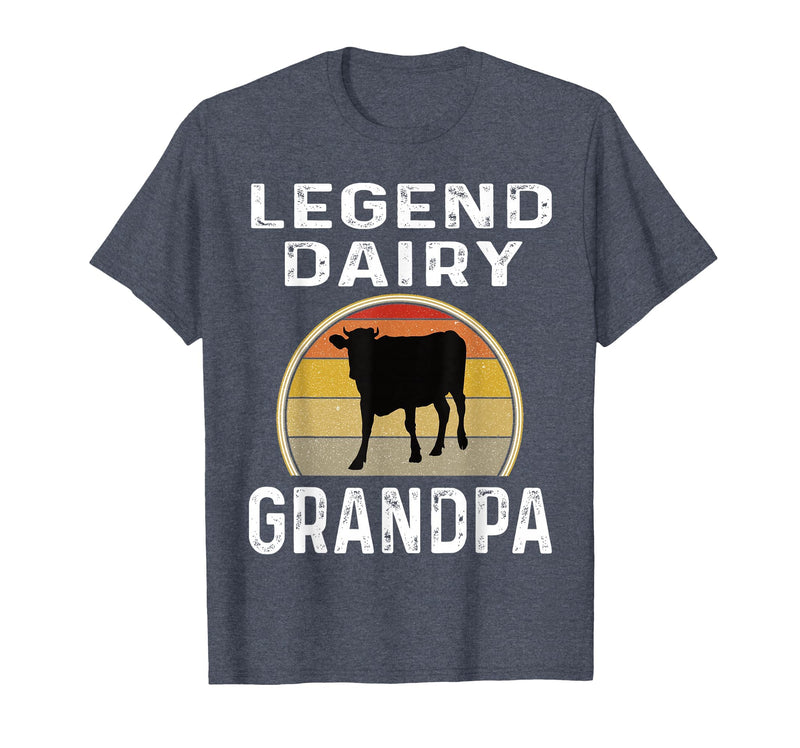 Funny Dairy Farmer Gifts Legend Dairy Grandpa Retro Sunset Cow Farming Funny Cattle T-Shirt - Heather Blue