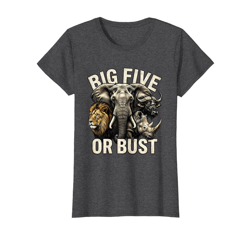 Mademark Big Five or Bust Safari Wildlife Design T-Shirt - Women - Dark Heather Grey
