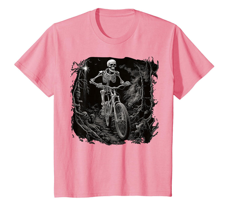 Scary Cyclist Skeleton Gifts Cycling Skeleton Mountain MTB Bicycle Cyclist Skeleton T-Shirt - Pink