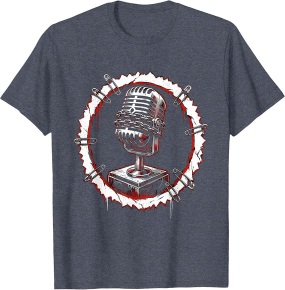 Chained Microphone Podium Political Art Design T-Shirt - Heather Blue