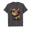 Cute Highland Cow Zombie Halloween Designs Highland Cow Zombie Halloween Farm Animal Women Girls T-Shirt - Dark Heather Grey