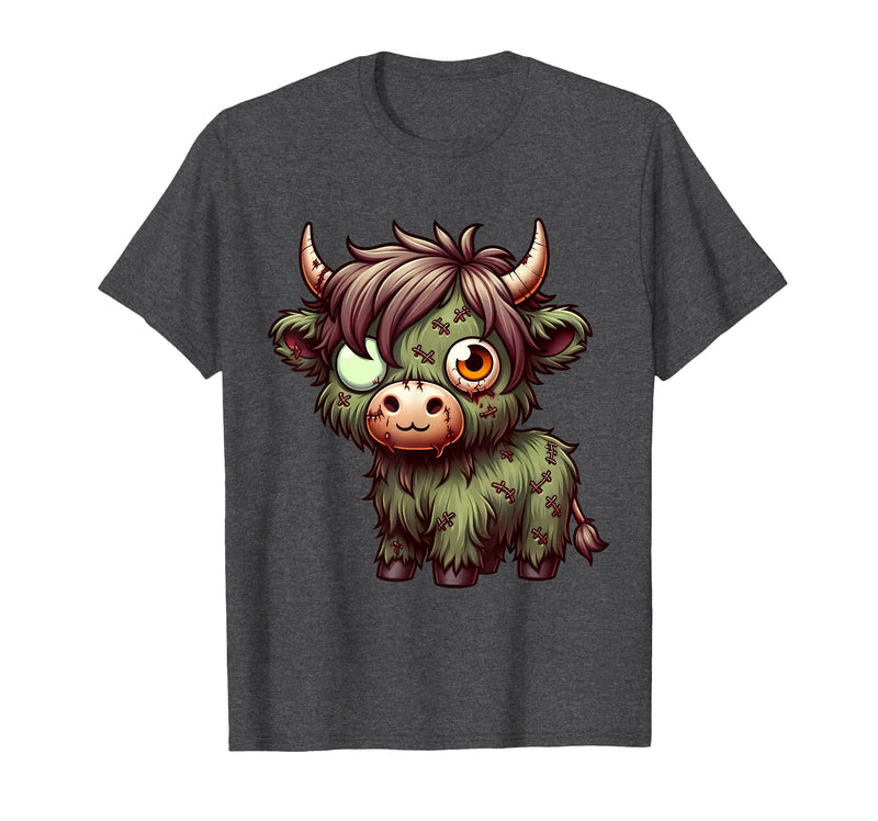 Cute Highland Cow Zombie Halloween Designs Highland Cow Zombie Halloween Farm Animal Women Girls T-Shirt - Dark Heather Grey