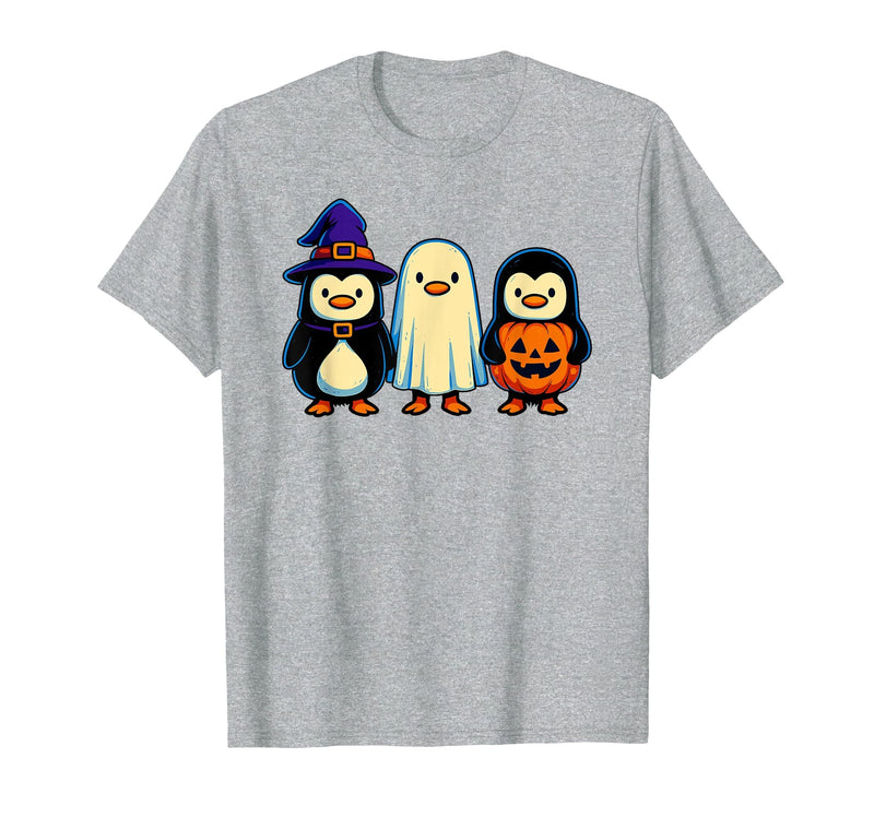 Nerrrdy Penguin Witch Ghost Pumpkin Men Women Kids Funny Halloween T-Shirt - Heather Grey