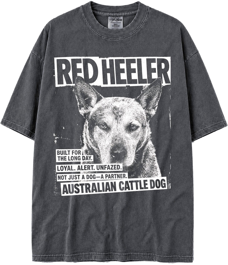 BABATEES U.S.A. MAX-Heavyweight Punk Rock Animals Shaka Wear Oversized 7.5oz Cotton Tshirt - Red Heeler