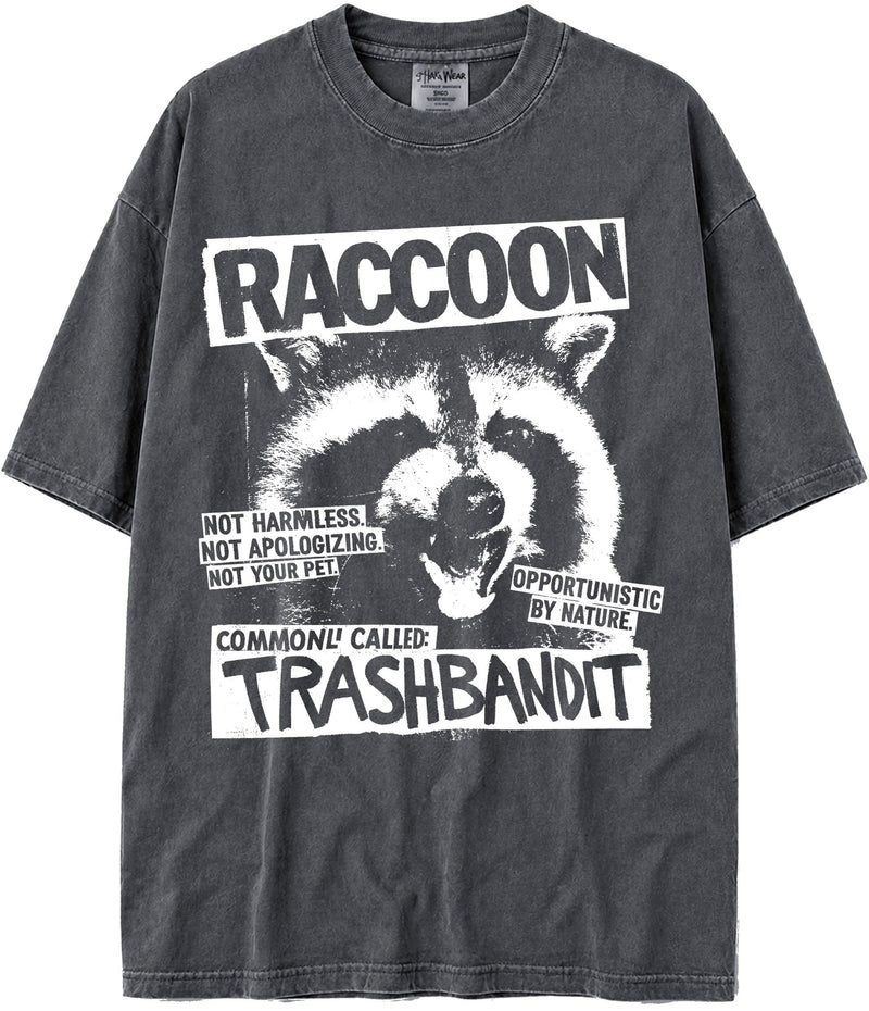 BABATEES U.S.A. MAX-Heavyweight Punk Rock Animals Shaka Wear Oversized 7.5oz Cotton Tshirt - Raccoon