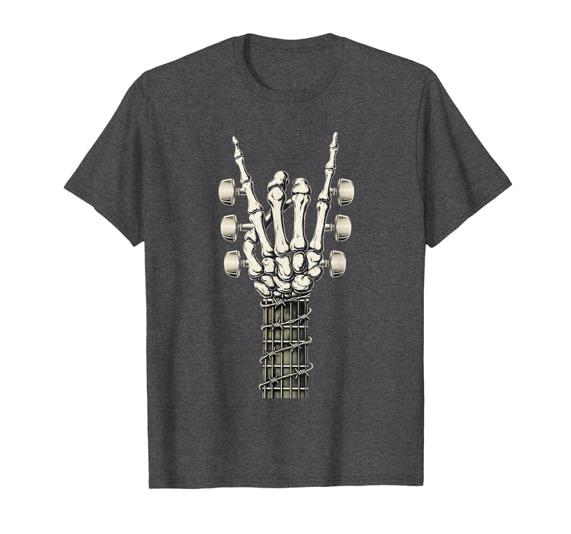 Rock and Wear Gifts Men Women Kids Skeleton Guitar Hand Rock On Guitarist Rock Band Music T-Shirt - Dark Heather Grey