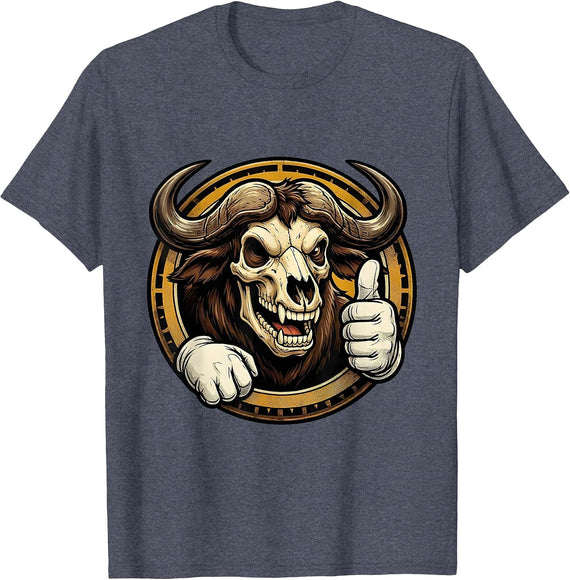Cape Buffalo Skull Safari Wildlife Illustration T-Shirt - Heather Blue