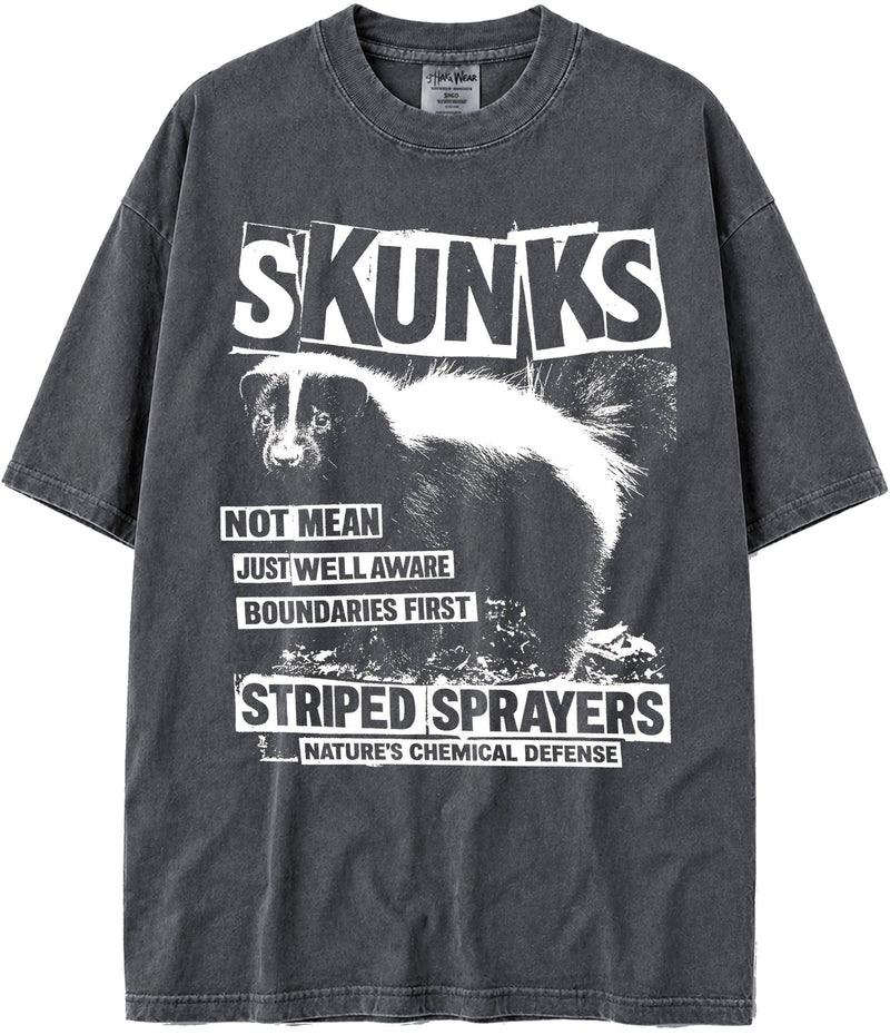 BABATEES U.S.A. MAX-Heavyweight Punk Rock Animals Shaka Wear Oversized 7.5oz Cotton Tshirt - Skunks