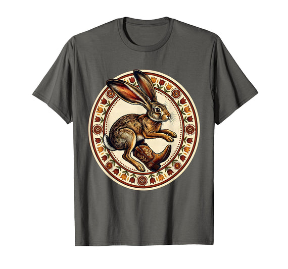 Mademark Jackrabbit Cowboy Boots Mid-Leap Western Art T-Shirt - Asphalt Grey