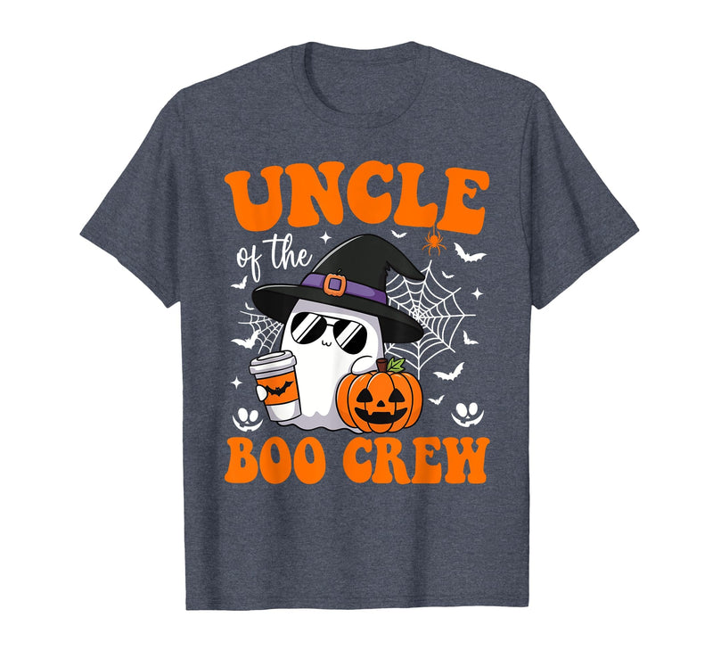 Halloween Family Matching Costume Boo Ghost Tee. Uncle Boo Crew Groovy Ghost Matching Family Halloween T-Shirt - Heather Blue