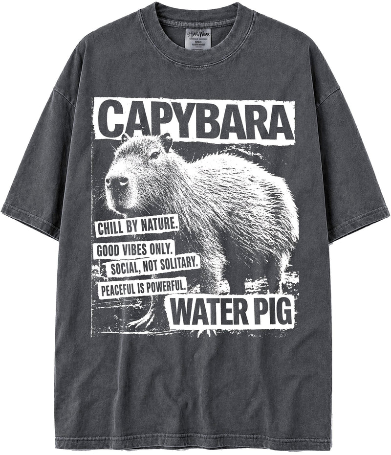 BABATEES U.S.A. MAX-Heavyweight Punk Rock Animals Shaka Wear Oversized 7.5oz Cotton Tshirt - Capybara