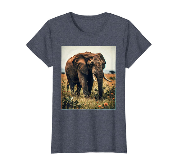 Mademark Wild Heart, Gentle Giant Elephant Nature Design T-Shirt - Women - Heather Blue