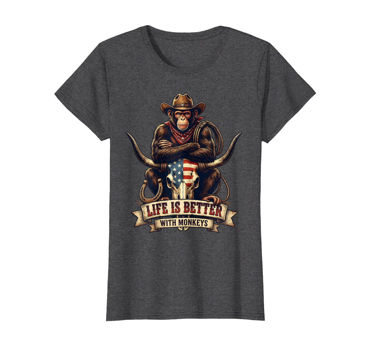 Mademark Life Is Better With Monkeys Fun Primate Design T-Shirt - Women - Dark Heather Grey