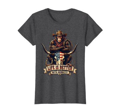 Life Is Better With Monkeys Cowboy Skull T-Shirt
