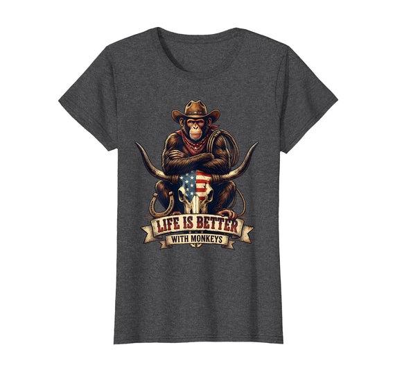 Mademark Life Is Better With Monkeys Fun Primate Design T-Shirt - Women - Dark Heather Grey
