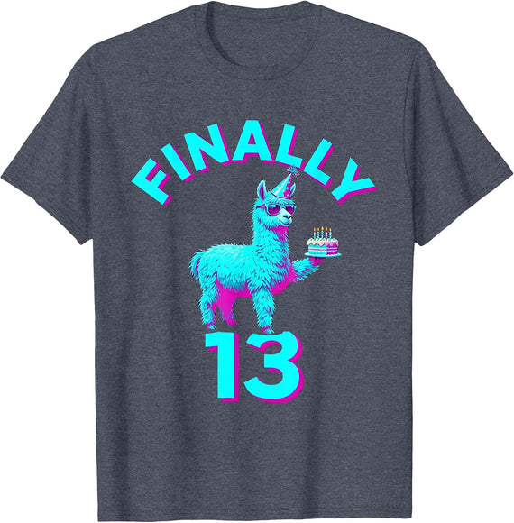 Finally 13 Funny Llama Pinata Bday Boy Girl Kids Party T-Shirt - Heather Blue