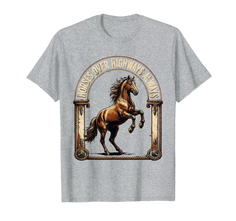 Mademark Horses Over Highways Always Equestrian Design T-Shirt - Men - Heather Grey